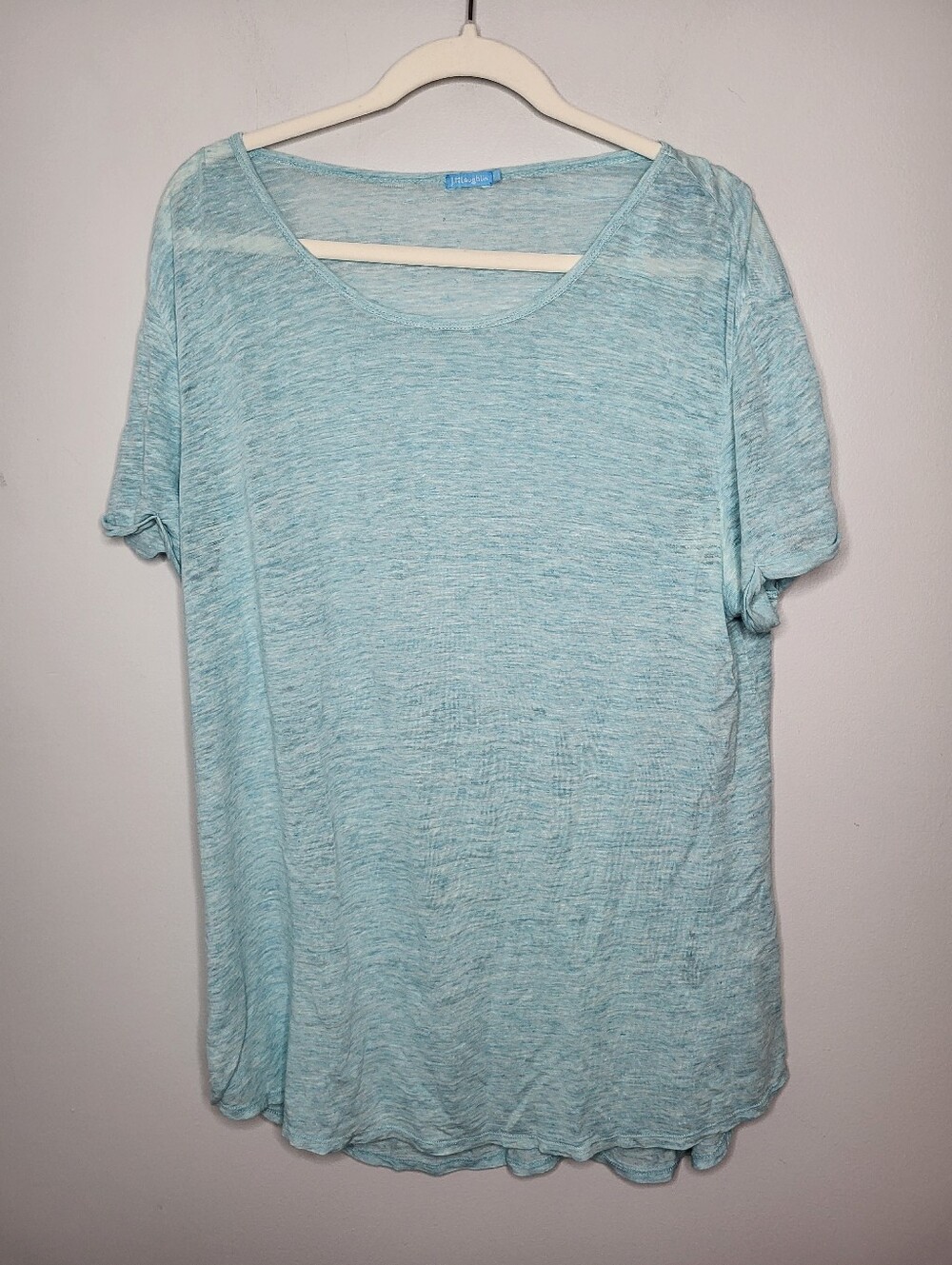 J.McLaughlin Aqua Oversized Linen Blend Stretch Tee Large XL Coastal Luxe